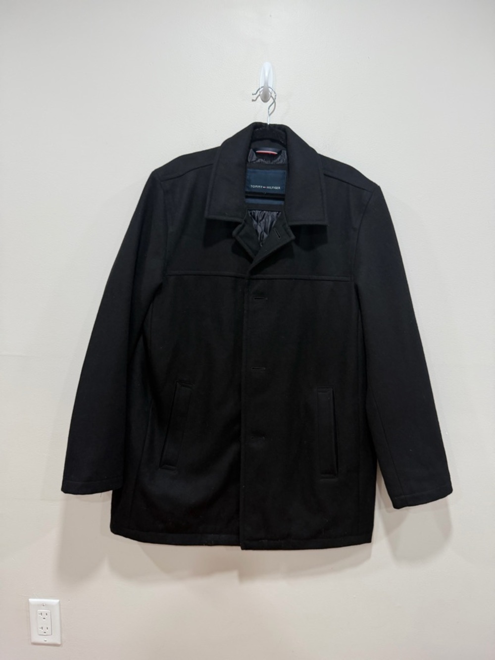 Tommy Hilfiger Black Wool Blend Coat Men’s Classic Button Front Jacket large - Picture 2 of 9